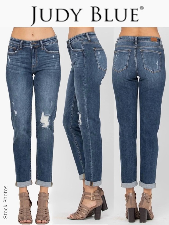 Judy Blue Denim - Judy Blue Destroyed Cuffed Mid-Rise Slim Fit Jeans Cuffed or Uncuffed (7/28)